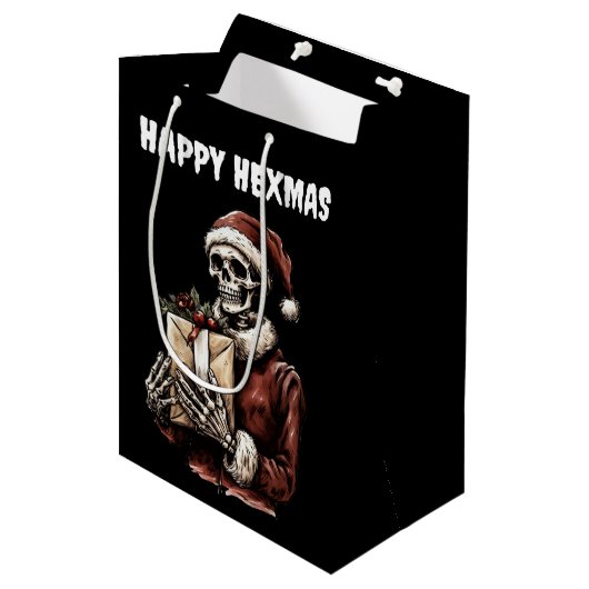 Merry Christmas Spooky Skelet Gothic Medium Cadeauzakje (Voorkant Gekanteld)