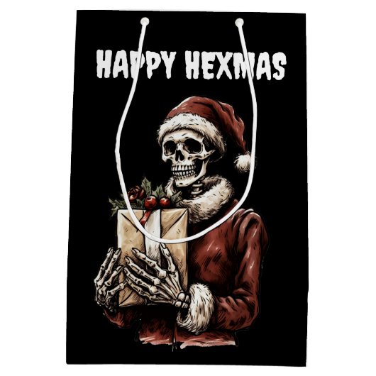 Merry Christmas Spooky Skelet Gothic Medium Cadeauzakje (Achterkant)