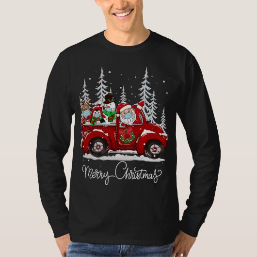 Merry Christmas Squad Santa Face Mask Red Truck Fr T-shirt (Voorkant)