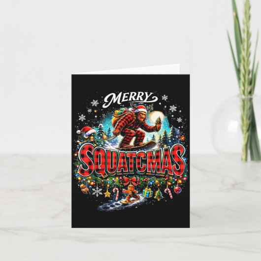 Merry Christmas Squatchmas Funny Bigfoot Snowboard Kaart (Voorkant)