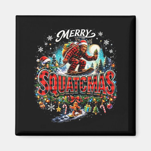 Merry Christmas Squatchmas Funny Bigfoot Snowboard Magneet (Voorkant)