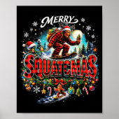 Merry Christmas Squatchmas Funny Bigfoot Snowboard Poster (Voorkant)