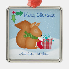 Merry Christmas Squirrel Ceramic Ornament