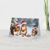 Merry Christmas Squirrel Family in Santa Hats  Feestdagen Kaart (Voorkant)