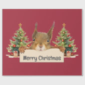 Merry Christmas Squirrel Two Christmas Trees Cadeaupapier (Vlak)