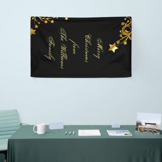 Merry Christmas Star familienaam sterren zwart gou Spandoek (Beurs)