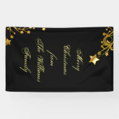 Merry Christmas Star familienaam sterren zwart gou Spandoek (Horizontaal)