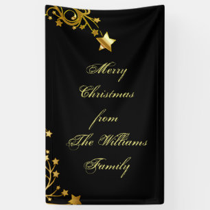 Merry Christmas Star familienaam sterren zwart gou Spandoek
