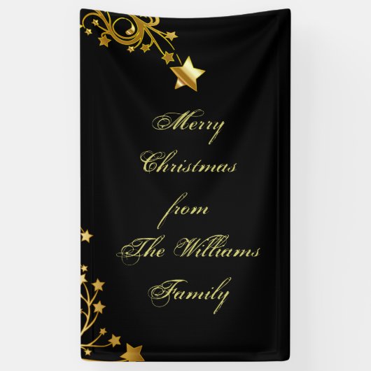 Merry Christmas Star familienaam sterren zwart gou Spandoek (Verticaal)