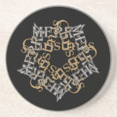 Merry Christmas Star Kalligrafie Goud Zilver Zwart Zandsteen Onderzetter (Voorkant)
