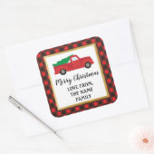 Merry Christmas Sticker Labels Red Plaid Truck (Envelop)