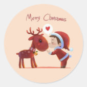 Merry Christmas Sticker – Santa & Reindeer Kiss –  (Voorkant)
