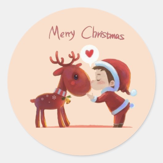 Merry Christmas Sticker – Santa & Reindeer Kiss –  (Voorkant)