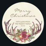Merry Christmas sticker winter holly gepersonalise<br><div class="desc">Een prachtig rustiek ontwerp met gewei,  bessen en maretak maken deze Merry Christmas sticker perfect voor de vakantie / kerst seizoen. Eenvoudig te bewerken of te verwijderen van de tekstvelden aan uw vereisten. Sommige afbeeldingen gebruikt van reachDreams.etsy</div>