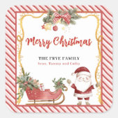 Merry Christmas Stickers Santa Sleigh Custom Label (Voorkant)