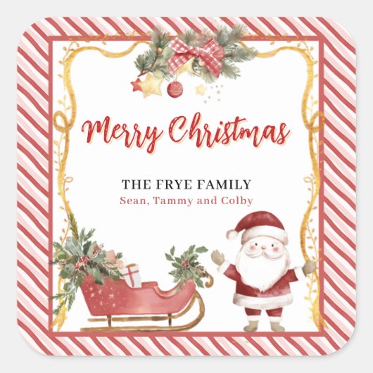 Merry Christmas Stickers Santa Sleigh Custom Label (Voorkant)