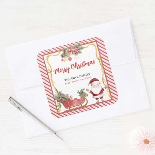 Merry Christmas Stickers Santa Sleigh Custom Label (Envelop)