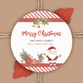 Merry Christmas Stickers Santa Sleigh Round Labels
