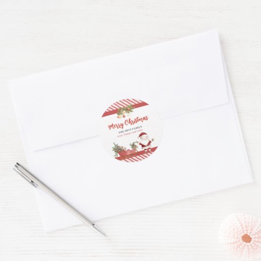 Merry Christmas Stickers Santa Sleigh Round Labels (Envelop)
