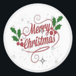 Merry christmas stickervel ronde sticker<br><div class="desc">Deze vrolijke 'Merry Christmas'-sticker voegt een feestelijke touch toe aan je kerstcadeaus,  kaarten of decoraties. Met een speels ontwerp en heldere kleuren straalt de sticker warmte en gezelligheid uit,  perfect om de kerstsfeer op een kaart of cadeau te plakken</div>