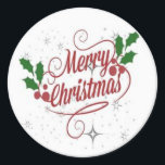 Merry christmas stickervel ronde sticker<br><div class="desc">Deze vrolijke 'Merry Christmas'-sticker voegt een feestelijke touch toe aan je kerstcadeaus,  kaarten of decoraties. Met een speels ontwerp en heldere kleuren straalt de sticker warmte en gezelligheid uit,  perfect om de kerstsfeer op een kaart of cadeau te plakken</div>