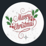 Merry christmas stickervel ronde sticker<br><div class="desc">Deze vrolijke 'Merry Christmas'-sticker voegt een feestelijke touch toe aan je kerstcadeaus,  kaarten of decoraties. Met een speels ontwerp en heldere kleuren straalt de sticker warmte en gezelligheid uit,  perfect om de kerstsfeer op een kaart of cadeau te plakken</div>