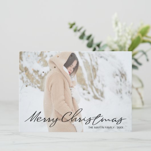 Merry Christmas  Stippen Foto en naam toevoegen Feestdagenkaart (Staand voorkant)