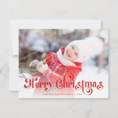 Merry Christmas Stylish Red Lettering Photo  Feestdagenkaart (Voorkant)