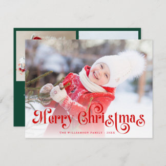 Merry Christmas Stylish Red Lettering Photo Feestdagenkaart