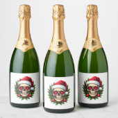 Merry Christmas Sugar Skull Santa Hat Family Xmas  Sparkling Wijnetiket (Flessen)