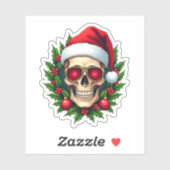 Merry Christmas Sugar Skull Santa Hat Family Xmas  Sticker (Vel)