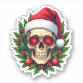 Merry Christmas Sugar Skull Santa Hat Family Xmas  Sticker (Voorkant)