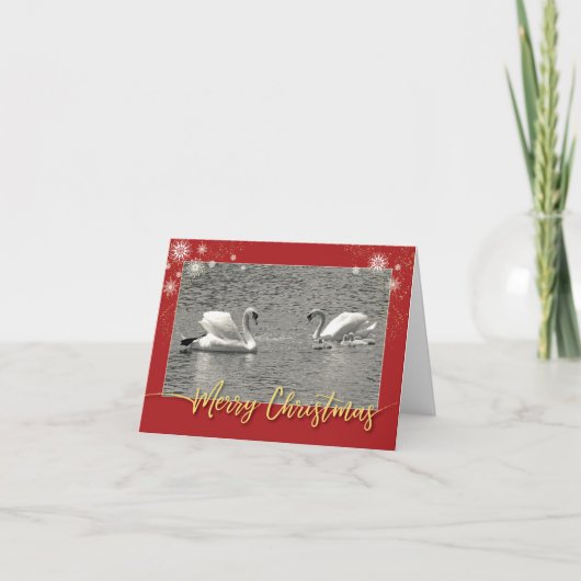 Merry Christmas Swan Family Feestdagen Kaart (Voorkant)