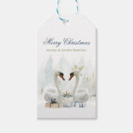 Merry Christmas Swans Elegant Cadeaulabel