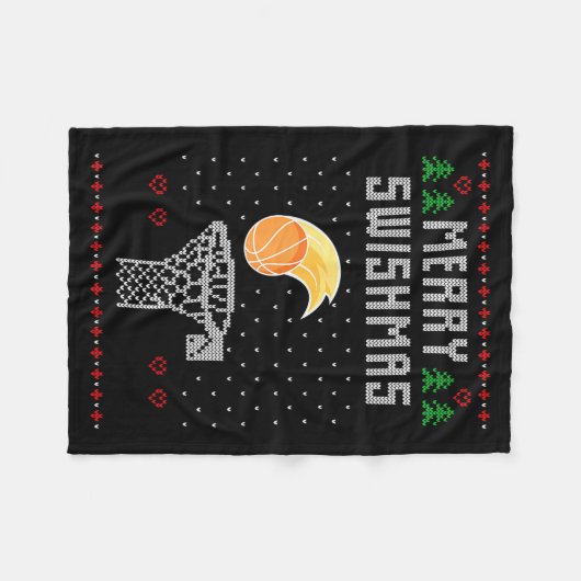 Merry Christmas Swishmas Basketball Xmas Gift Ugly Fleece Deken (Voorkant (Horizontaal))