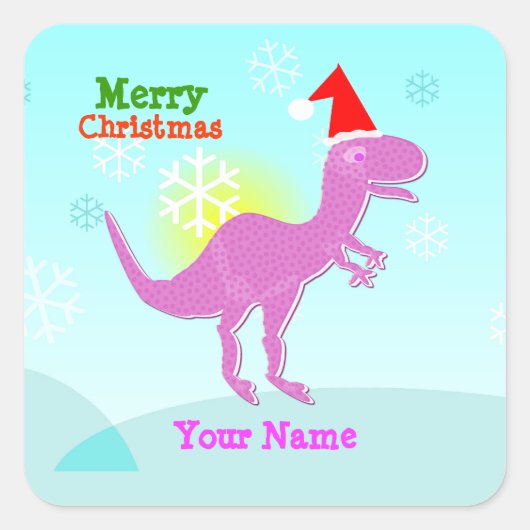 Merry Christmas T-Rex Dinosaur Naam Stickers (Voorkant)