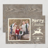 Merry Christmas Tan Rustic Wood Family Photo Feestdagenkaart (Voorkant / Achterkant)