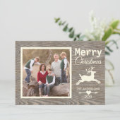 Merry Christmas Tan Rustic Wood Family Photo Feestdagenkaart (Staand voorkant)
