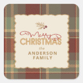 Merry Christmas Tartan Border ID1141A Vierkante Sticker (Voorkant)