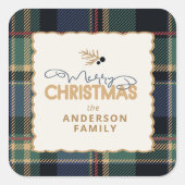 Merry Christmas Tartan Border ID1141B Vierkante Sticker (Voorkant)