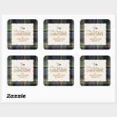 Merry Christmas Tartan Border ID1141B Vierkante Sticker (Vel)