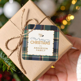 Merry Christmas Tartan Border ID1141B Vierkante Sticker