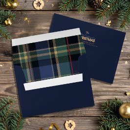 Merry Christmas Tartan Navy Blauw Groen ID1141B Envelop