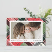 Merry Christmas Tartan Plaid Background Feestdagenkaart (Staand voorkant)