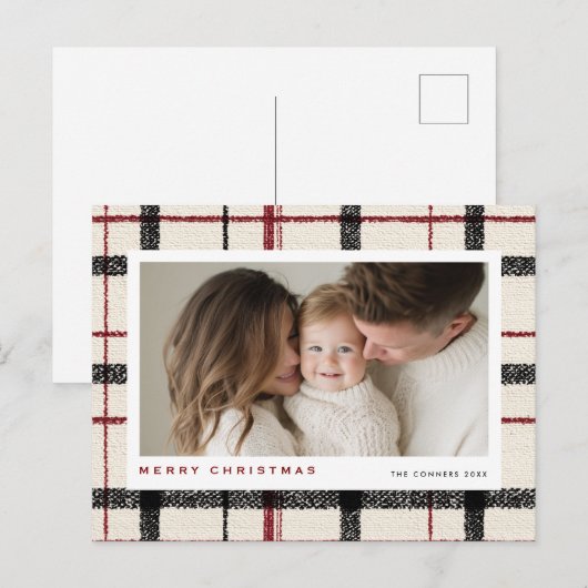 Merry Christmas Tartan Plaid Background Feestdagenkaart (Voorkant / Achterkant)