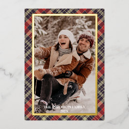 Merry Christmas Tartan Plaid Card - Foil Holiday Folie Feestdagenkaart
