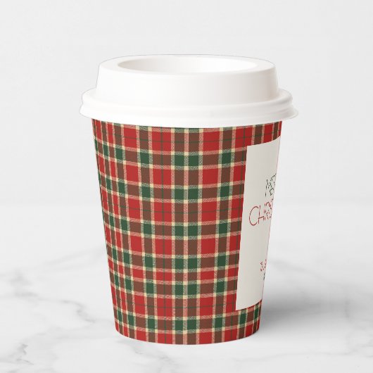 Merry Christmas Tartan Plaid Custom Papieren Bekers (Rechts)
