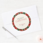 Merry Christmas Tartan Plaid Custom Ronde Sticker (Envelop)