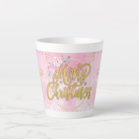 Merry Christmas Tasse - Gold & Rosa Design Latte Mok (Voorkant)