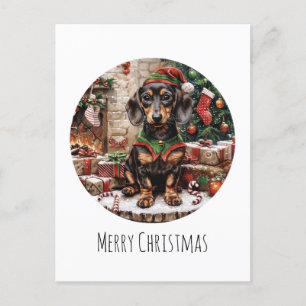 Merry Christmas Teckel Dogs Elf Feestdagenkaart